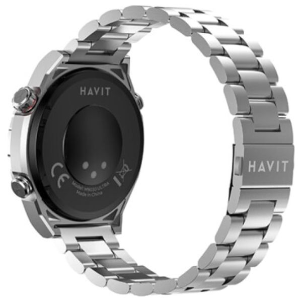 ساعة هافيت M9030 الترا الذكية - شاشة اموليد بمقاس 1.43 انج - اتصال بلوتوث - شحن لاسلكي - 300mAh - سلفر