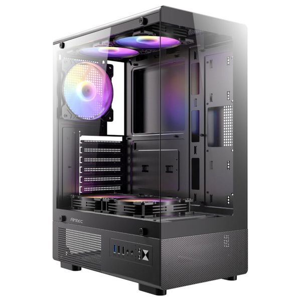  Antec Computer Case - Tempered Glass, 5 ARGB Fans, USB 3.0/2.0 Ports, Supports ATX/Micro-ATX/Mini-ITX, Black 