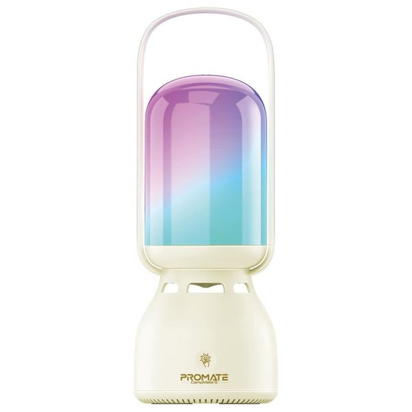 سماعة بلوتوث بروميت - متعددة الوظائف مع إضاءة ار جي بي محمولة - بطارية 2400 مللي امبير- 5 واط - ابيض