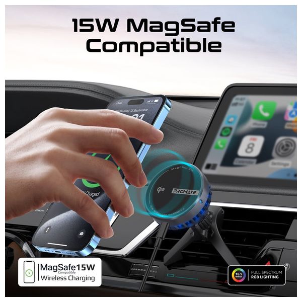  حامل وشاحن سيارة لاسلكي بروميت -  15 واط - اسود 