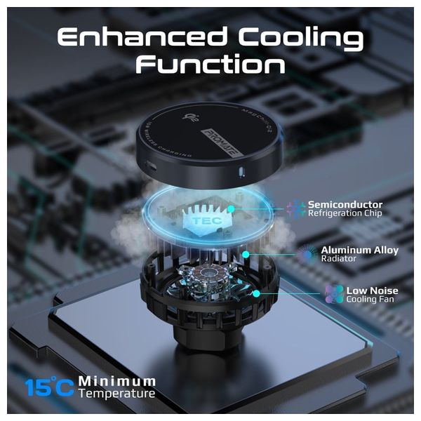  حامل وشاحن سيارة لاسلكي بروميت -  15 واط - اسود 