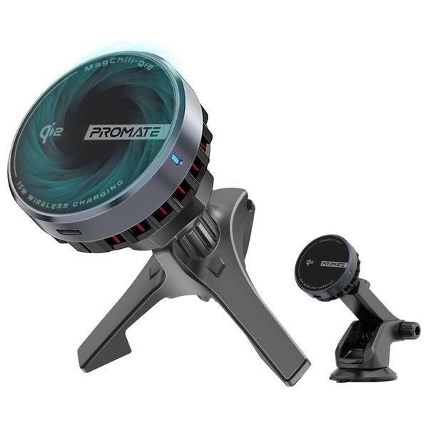  حامل وشاحن سيارة لاسلكي بروميت -  15 واط - اسود 