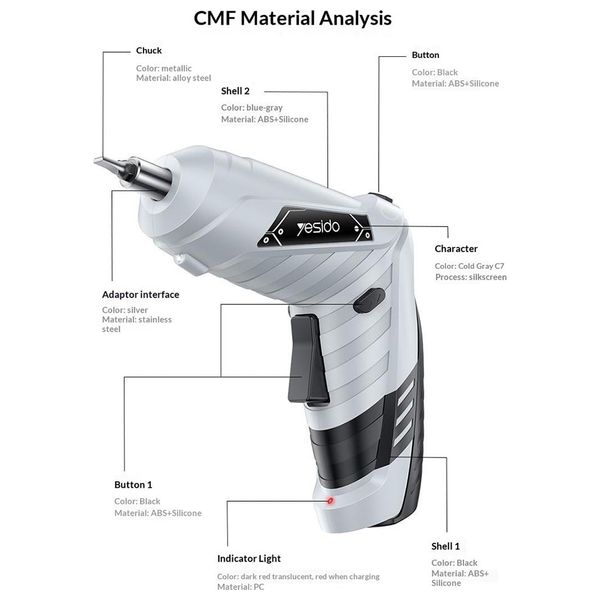  طقم مفك براغي كهربائي لاسلكي يسيدوEC34 - ثنائي الوضع مع إضاءة ليد - سلفر 