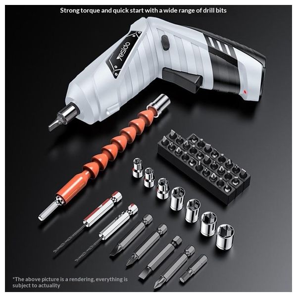  طقم مفك براغي كهربائي لاسلكي يسيدوEC34 - ثنائي الوضع مع إضاءة ليد - سلفر 