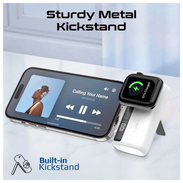 باور بانك بروميت - 5000 مللي امبير - صغير بشحن 20 واط - يو اس بي سي ولايتينغ مدمج وشاحن ساعة ابل - ابيض