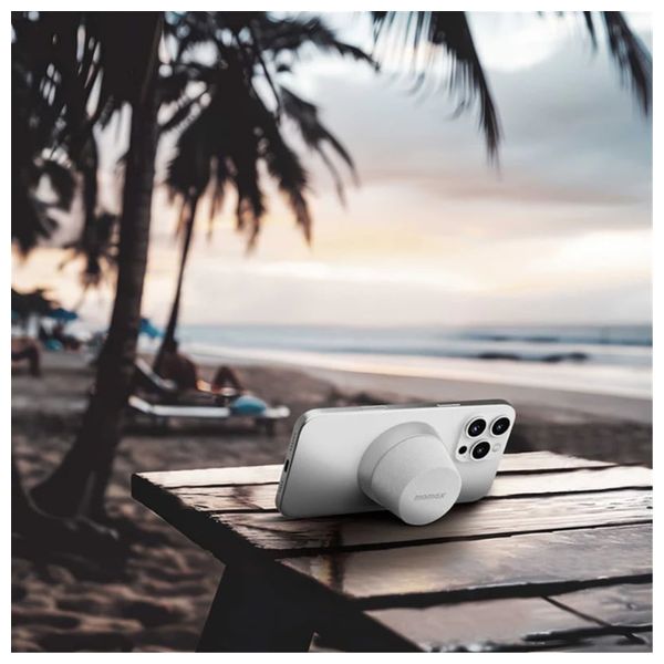  مكبر صوت لاسلكي محمول موماكس - تثبيت مغناطيسي - تقنية TWS - مقاوم للماء IPX6 - بطارية 12 ساعة - سلفر 