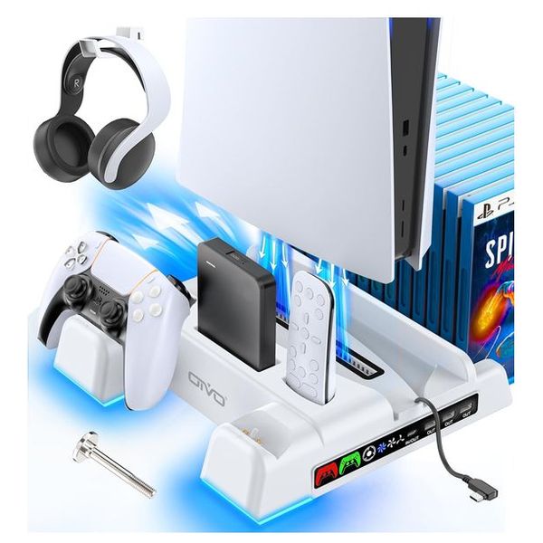 Dobby Multifunctional Cooling and Charging Stand - Compatible with all PS5 versions - Built-in cooling fan - Charges two controllers - White