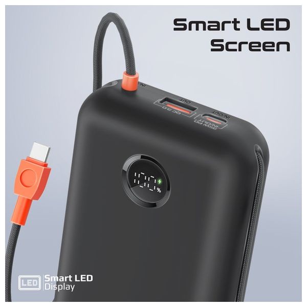  باور بانك بروميت - 30000 مللي امبير - بقوة 35 واط - كابل يو اس بي سي  ولايتينغ مدمج - اسود 