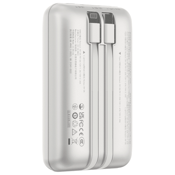  باور بانك ديفيا - 20,000 مللي امبير، شحن 22.5 واط - كيبلين مدمجين - سلفر 