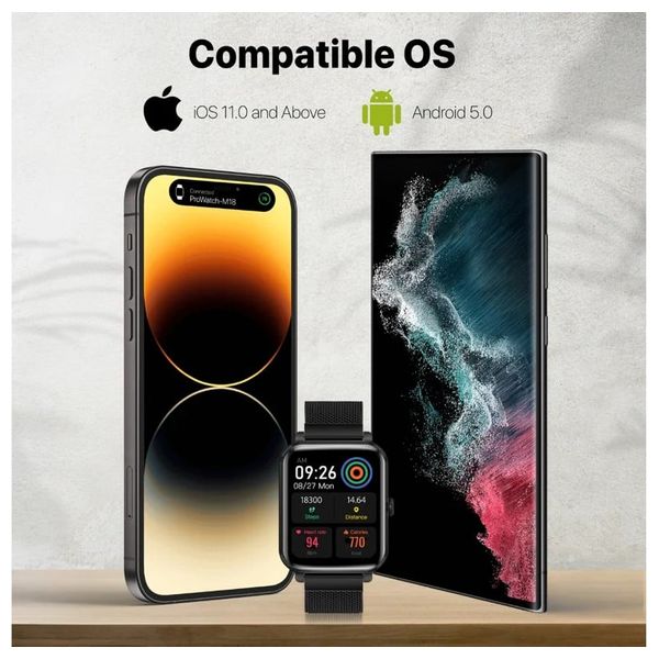 ساعة ذكية بروميت - اتصال بلوتوث - شاشة 1.78 انج - اموليد - ذاكرة - 260 مللي أمبير - أسود