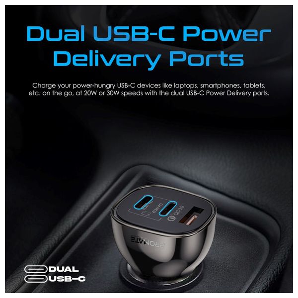  Promate Car Charger - Multi-Port - 80W - Black 