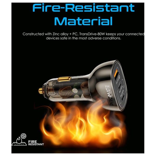  Promate Car Charger - Multi-Port - 80W - Black 