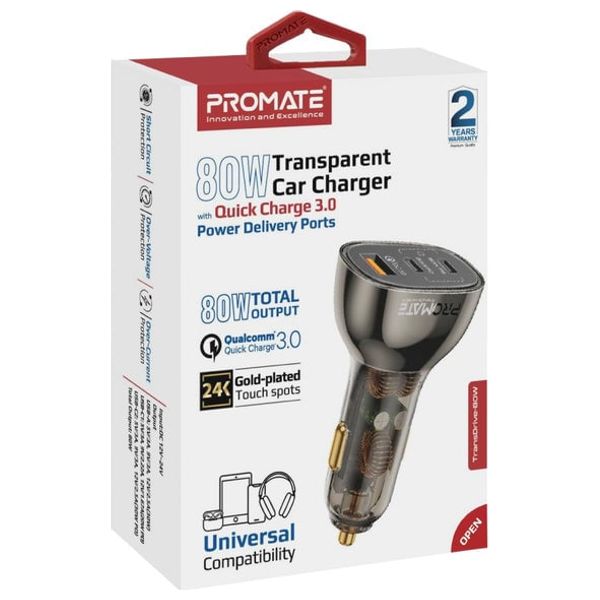  Promate Car Charger - Multi-Port - 80W - Black 