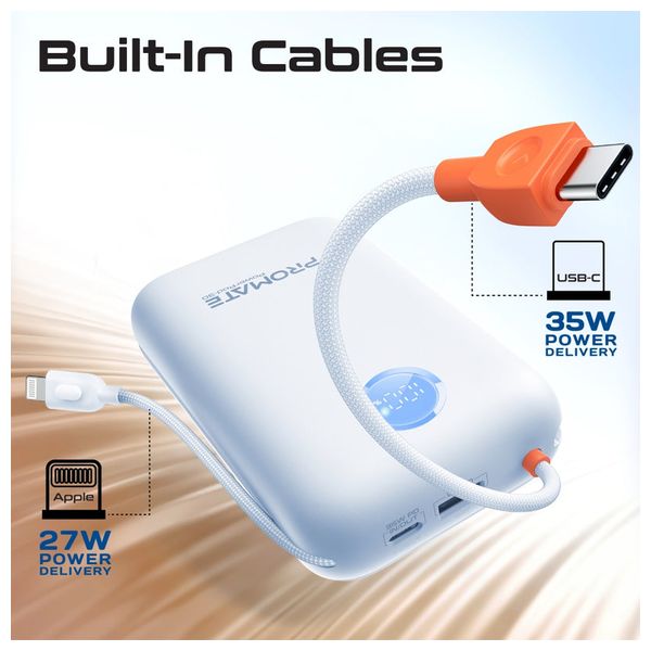  باور بانك بروميت - 30000 مللي امبير - بقوة 35 واط - كابل يو اس بي سي  ولايتينغ مدمج - ازرق 