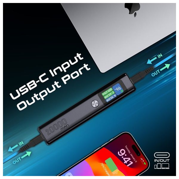 باور بانك بروميت - متعدد المنافذ 130 واط -  بسعة 20000 مللي امبير - منافذ يو اس بي سي  و يو اس بي اي - شاشة TFT LCD - اسود