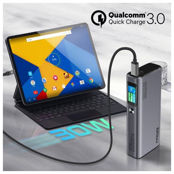 باور بانك بروميت - متعدد المنافذ 130 واط -  بسعة 20000 مللي امبير - منافذ يو اس بي سي  و يو اس بي اي - شاشة TFT LCD - اسود