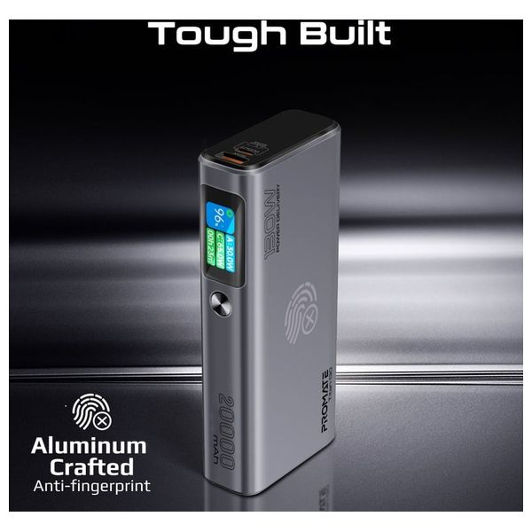 باور بانك بروميت - متعدد المنافذ 130 واط -  بسعة 20000 مللي امبير - منافذ يو اس بي سي  و يو اس بي اي - شاشة TFT LCD - اسود