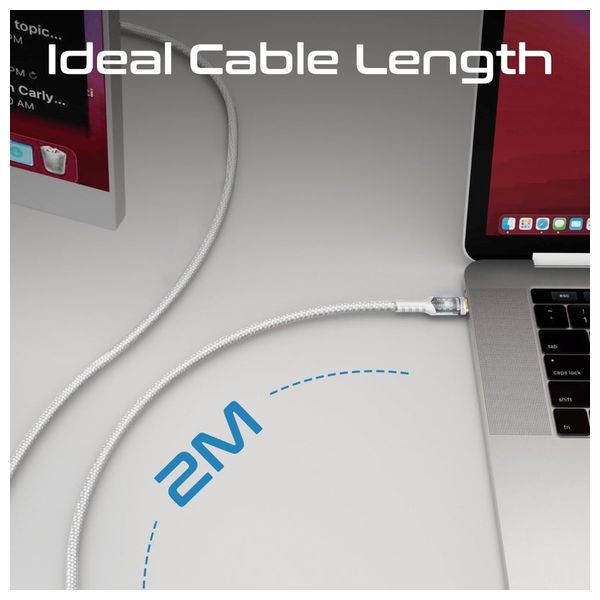  كيبل شحن بروميت - يو اس بي سي  إلى يو اس بي سي -  100 واط - إضاءة ليد - 2 متر- ابيض 