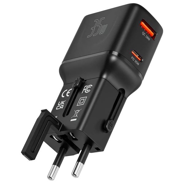  شاحن سفر عالمي بورودو - قابل للطي - 35 واط و 18 واط  - أسود 