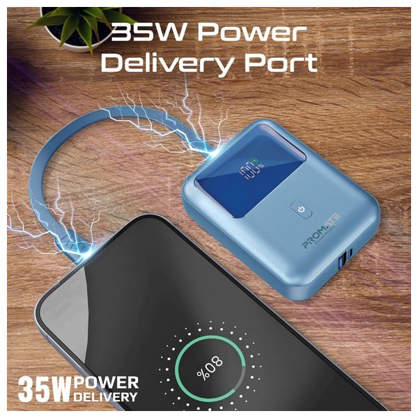  باور بانك بروميت - 10000 مللي امبير - بقوة 35 واط - مع كيبل يو اس بي سي - ازرق 