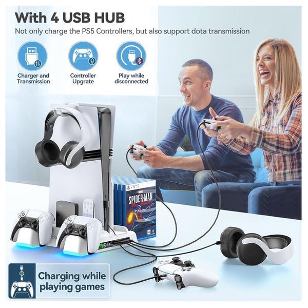Dobby Multifunctional Cooling and Charging Stand - Compatible with all PS5 versions - Built-in cooling fan - Charges two controllers - White