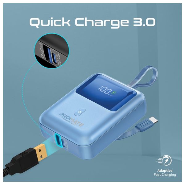  باور بانك بروميت - 10000 مللي امبير - بقوة 35 واط - مع كيبل يو اس بي سي - ازرق 