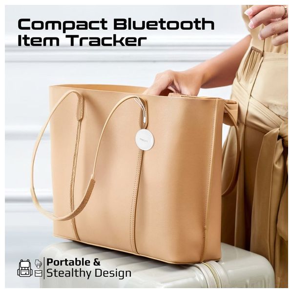 جهاز تتبع ذكي بروميت - يعمل مع Apple Find My - مقاوم للماء IPX6 - بطارية تدوم حتى سنة - ابيض