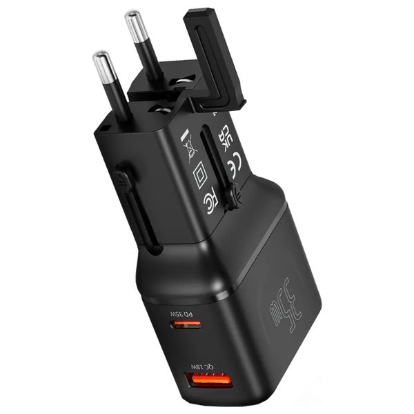  شاحن سفر عالمي بورودو - قابل للطي - 35 واط و 18 واط  - أسود 