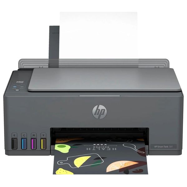  طابعة إتش بي Smart Tank 581 اللاسلكية المتكاملة  -  طباعة 6000 صفحة، Wi-Fi - رمادي 