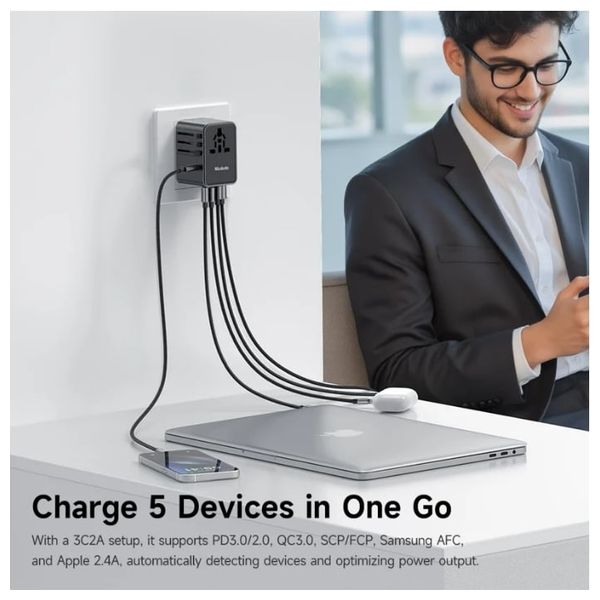  McDodo Universal Travel Adapter - 70W - 60W USB-C Cable - Gray 