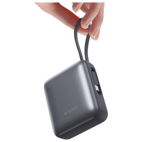  باور بانك ديفيا - سعة 10,000 مللي امبير ، شحن سريع PD بقدرة 35 واط، كيبل مدمج - رمادي 