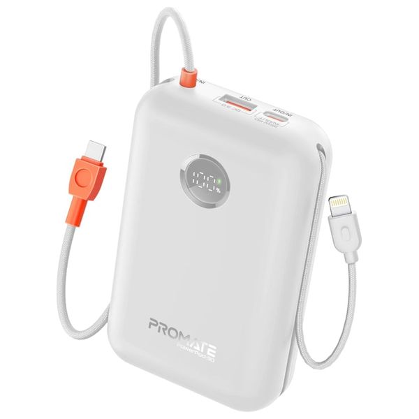  باور بانك بروميت - 30000 مللي امبير - بقوة 35 واط - كابل يو اس بي سي  ولايتينغ مدمج - ابيض 