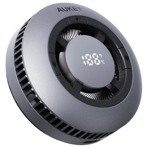 شاحن لاسلكي اوكي - مغناطيسي - معيار Qi2 - تبريد نشط - شاشة رقمية - رمادي