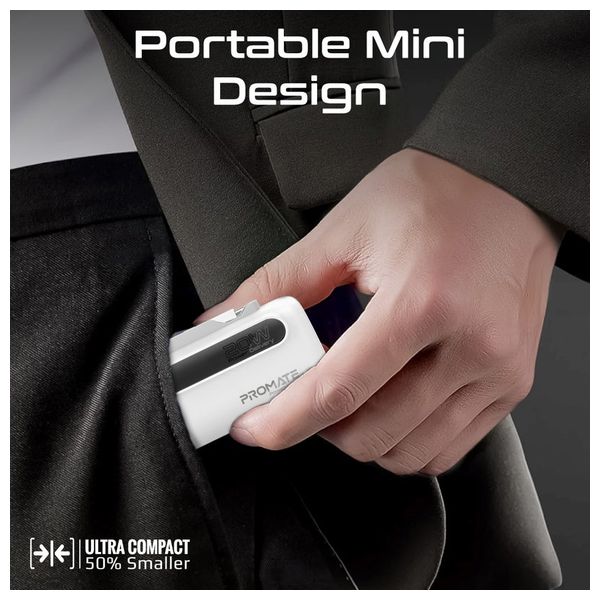  باور بانك بروميت - 5000 مللي امبير - بشحن 20 واط -  كيبل يو اس بي سي ولايتينغ مدمجين - ابيض 