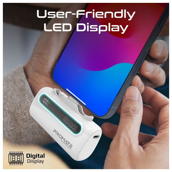  باور بانك بروميت - 5000 مللي امبير - بشحن 20 واط -  كيبل يو اس بي سي ولايتينغ مدمجين - ابيض 