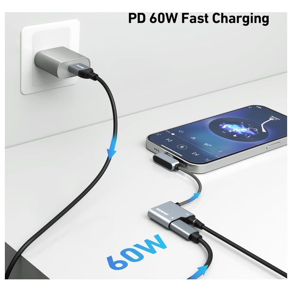  BENFEI USB-C Adapter with 60W Fast Charging - Gray 
