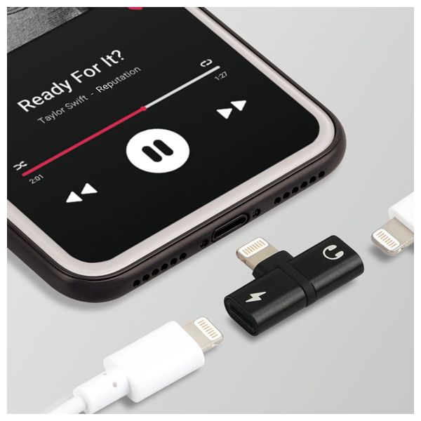  Promate 2-in-1 Lightning Adapter - Gray 
