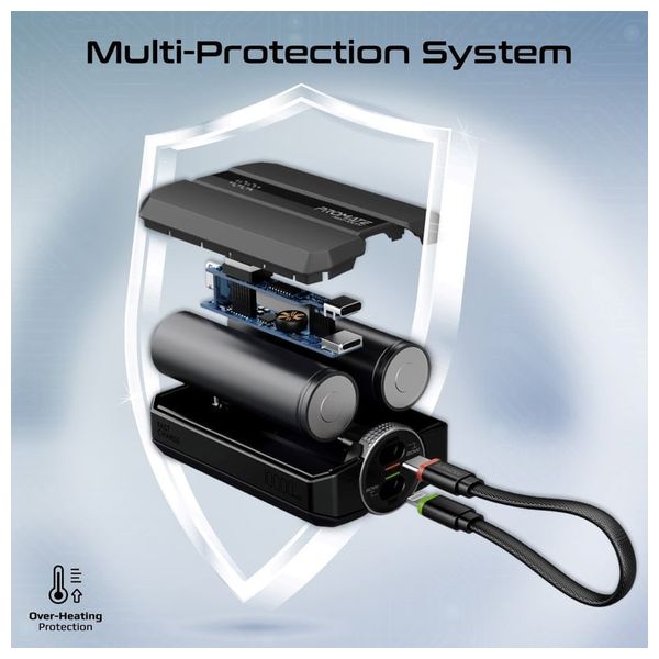 باور بانك بروميت - 30 واط - بسعة 10000 مللي امبير - منافذ يو اس بي سي  و لايتينغ - رمادي