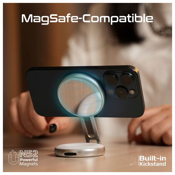 حلقة إضاءة ليد بروميت -  قابلة للشحن متوافقة مع ماك سيف - دوران 360 درجة  - 80 لومن - بطارية 500 مللي امبير - رمادي