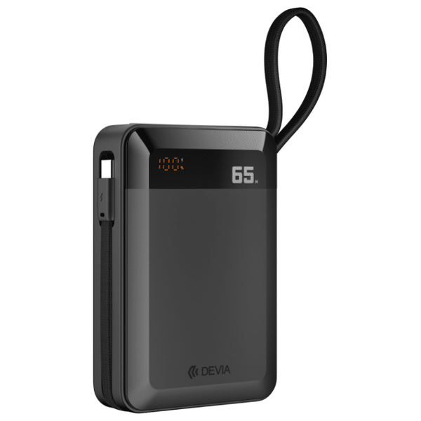  باور بانك ديفيا - سعة 20,000 مللي امبير، شحن سريع PD بقدرة 65 واط، كيبل مدمج - شاشة رقمية - اسود 