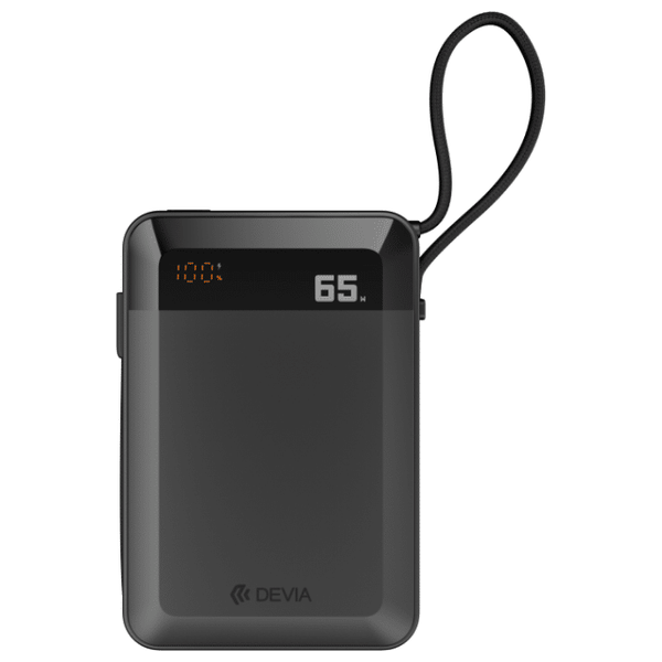  باور بانك ديفيا - سعة 20,000 مللي امبير، شحن سريع PD بقدرة 65 واط، كيبل مدمج - شاشة رقمية - اسود 