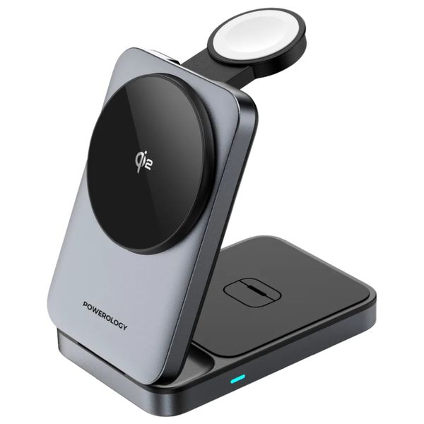  شاحن وايرليس باورولوجي - 3 في 1 - قابلة للطي - 15 واط - ماك سيف - رمادي 