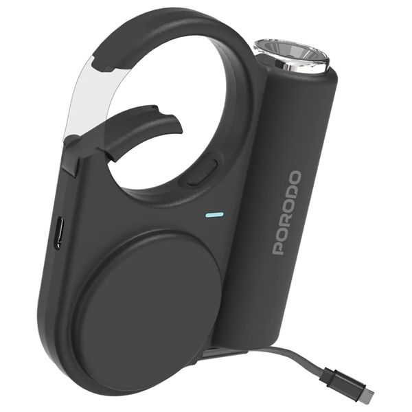 باور بانك خارجي بورودو - كيبل يو اس بي سي  قابل للسحب 70cm - سعة 5000 مللي امبير - قوة 15 واط - أسود