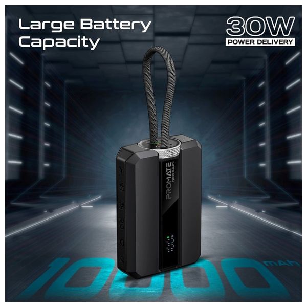 باور بانك بروميت - 30 واط - بسعة 10000 مللي امبير - منافذ يو اس بي سي  و لايتينغ - اسود
