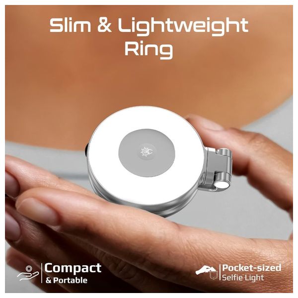 حلقة إضاءة ليد بروميت -  قابلة للشحن متوافقة مع ماك سيف - دوران 360 درجة  - 80 لومن - بطارية 500 مللي امبير - رمادي