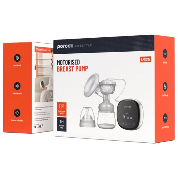  Porodo Electric Breast Pump - 1150mAh Battery - 150ml Capacity - White 