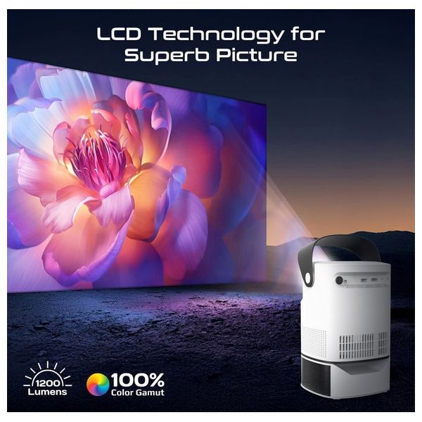  Promate Beamer-A250 Projector - Wi-Fi - 150-inch - 4K Ultra HD Wireless LCD - Android 11 - White 