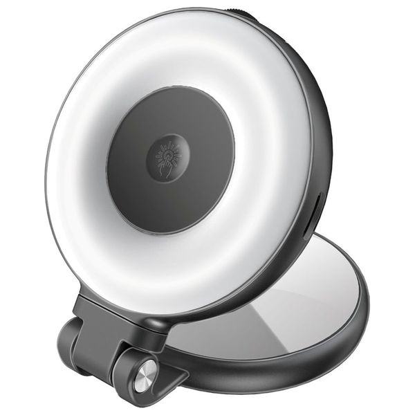 حلقة إضاءة ليد بروميت -  قابلة للشحن متوافقة مع ماك سيف - دوران 360 درجة  - 80 لومن - بطارية 500 مللي امبير - اسود