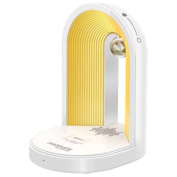 شاحن لاسلكي بروميت - 15واط - مع سماعة بلوتوث ليد وإضاءة ليلية – صوت 3 واط - ابيض