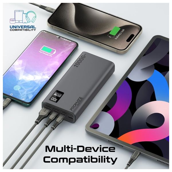  باور بانك بروميت - 20000 مللي امبير - بشحن 20 واط  مزدوج يو اس بي سي  و يو اس بي اي - شاشة LCD - اسود 